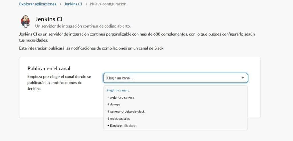 Elegir el canal donde se publicaran las notificaciones