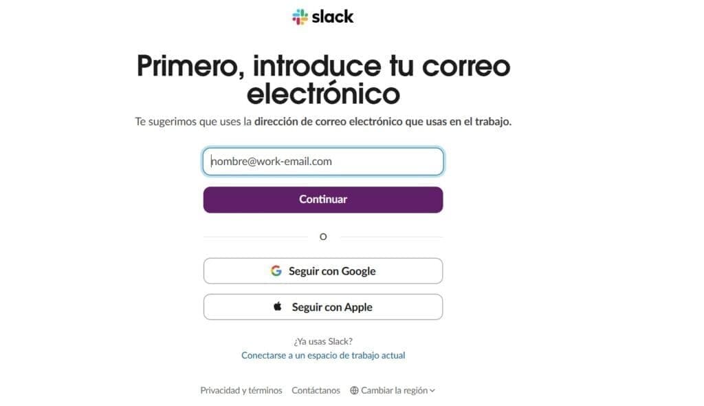 Iniciar sesión en Slack con gmail